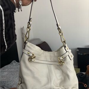 Coach White Leather Shoulder Bag with Gold Accents